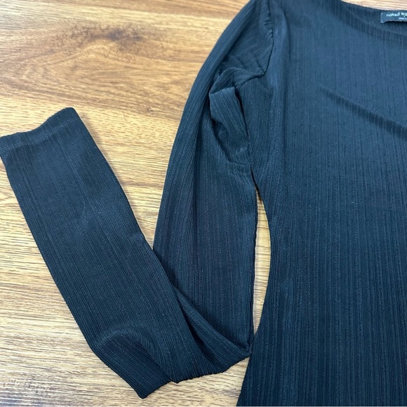 Naked Wardrobe Black Asymmetrical One Sleeve Ribbed Bodycon Maxi Dress Size 1 - Picture 7 of 10